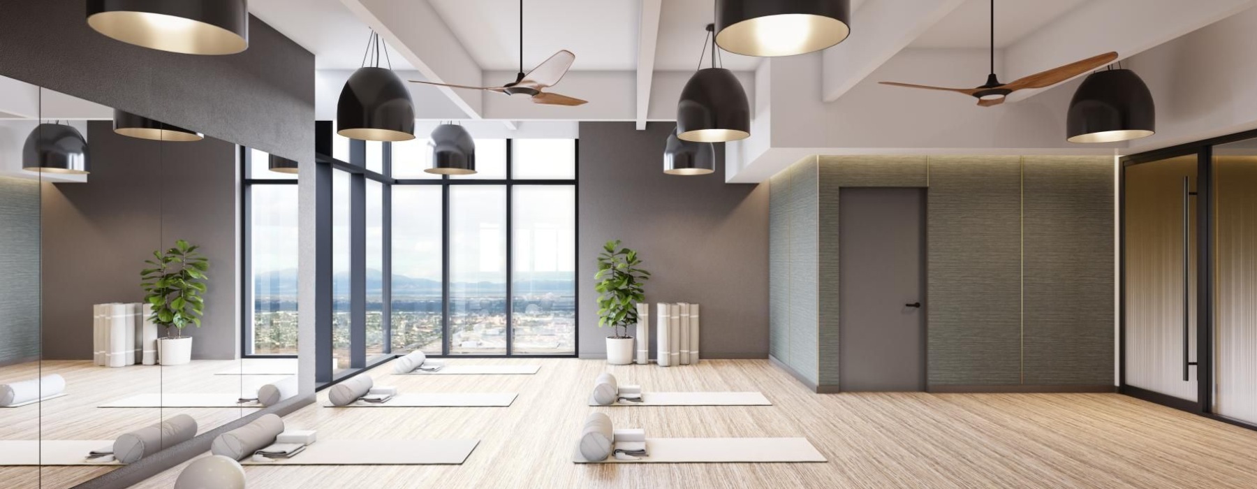 a room with large lights