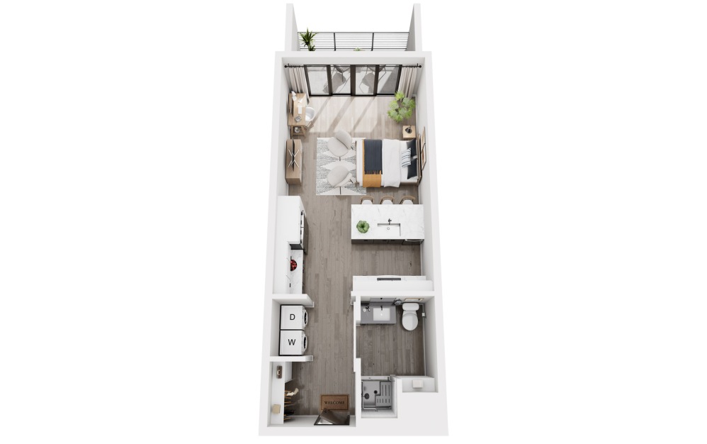 Studio - Studio floorplan layout with 1 bathroom and 458 - 465 square feet (458 sq. ft. (Accessible Unit), 3D)