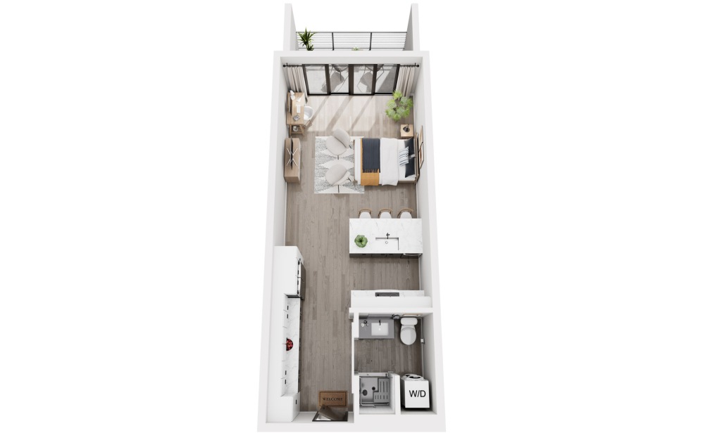 Studio - Studio floorplan layout with 1 bathroom and 458 - 465 square feet (465 sq. ft., 3D)
