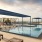 a swimming pool with a covered area