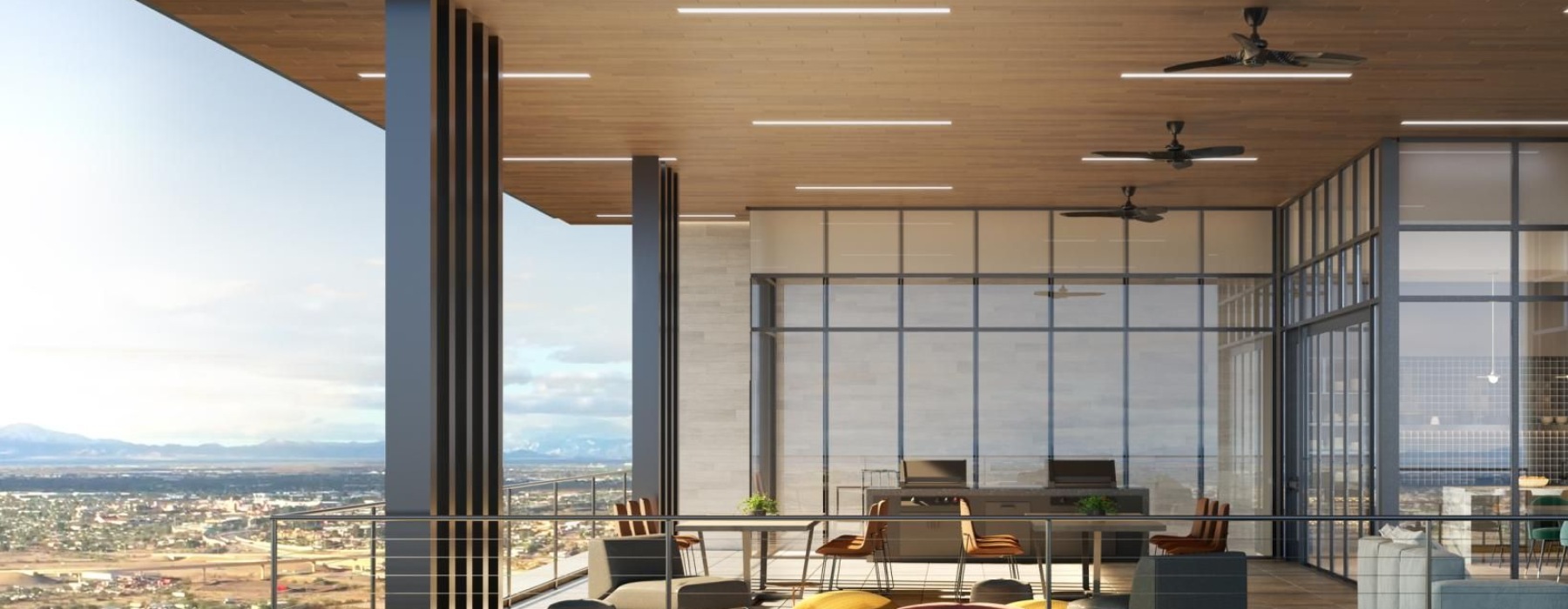 a large sky deck with windows